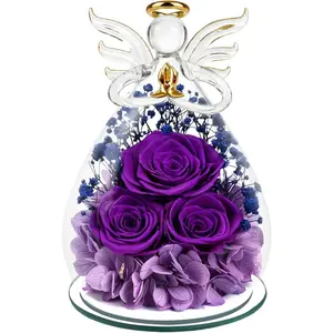 Gifts for Women Mom Preserved Rose Forever Flower Eternal Roses in Glass Angel Figurines   for Delivery Christmas Birthday  for Her Wife Grandma  Valentines Day Anniversary