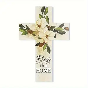 Vintage Christian Wooden Cross Wall Decor, Bless This Home Religious Sign, Perfect for Home Living Room Church Farmhouse, Wooden Cross Decorations