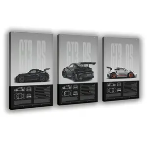 Porsche 911 GT3 RS Canvas Wall Art Set – 3 Piece Minimalist Supercar Posters for Garage, Man Cave & Car Enthusiast Bedroom  | Premium Quality Print for Porsche Fans & Gearheads
