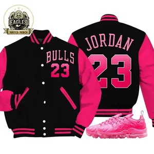 Bulls Number 23 Unisex Sneaker Shirt Match Plus Triple Pink Tee, Air VaporMax Plus Triple Pink Baseball Varsity Jacket