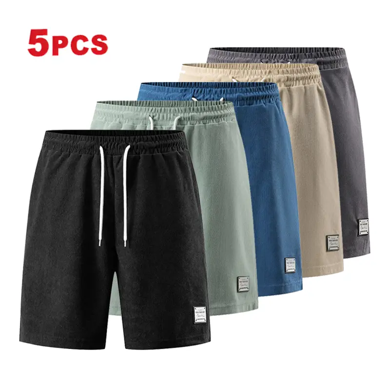 Men’s Summer Corduroy Shorts 5-Pack – Youth Outdoor Sports Fashion, Solid Color, Versatile Casual Pants