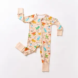EllivviBebe Bamboo Prints Soft Stretchy Pajamas New Born Baby Clothes Long Sleeve Zipper Rompers Unisex Toddler Eco Friendly Silky Safe Pjs Sleepwear for Spring Summer Fall Autumn Season