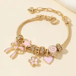 Pink Gold Charm Bracelet – Heart, Bow & Star Charms | Adjustable Cute Jewelry Pink Gold Charm Bracelet – Heart, Bow & Star Charms | Adjustable Cute Jewelry