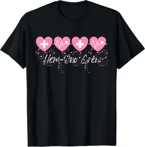 100% Cotton Valentines Hem ONC Crew Nurse Hematology Oncology Heartbeat T-Shirt