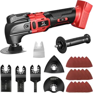Oscillating Tool Compatible with 18V Battery, Brushless-Motor Tool with Auxiliary Handle, Oscillating-Tool for Scraping, Sanding,Cutting Wood(Battery Not Included)