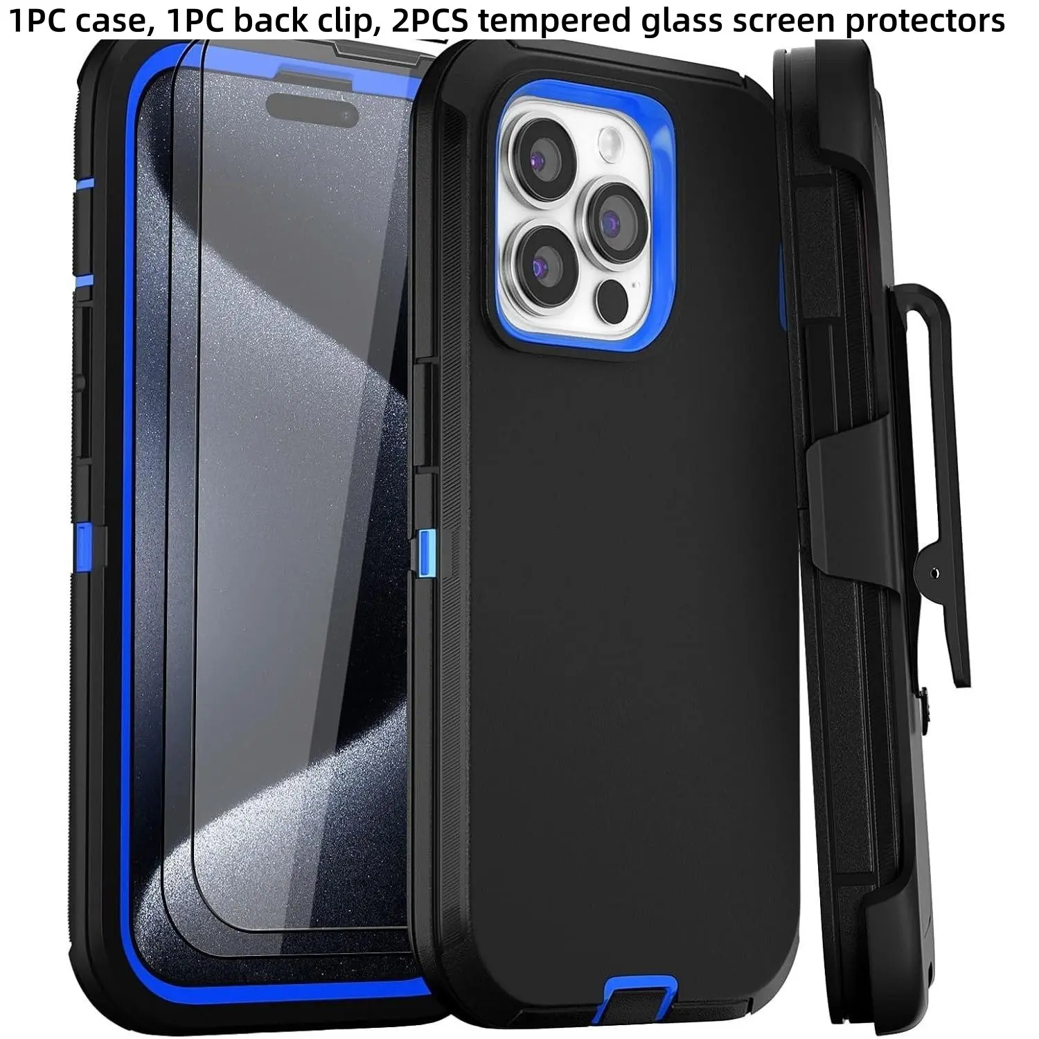 Suitable for iPhone 17, 16, 15, 14, 13, 12, Pro Max Plus. Back clip and stand Protective Shockproof phone case Cover Mobile Phone Casing Smartphone Casing with two screen protectors. Heavy-duty drop protection. Accessories
