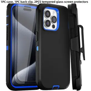 Suitable for iPhone 17, 16, 15, 14, 13, 12, Pro Max Plus. Back clip and stand Protective Shockproof phone case Cover with two screen protectors. Heavy-duty drop protection.