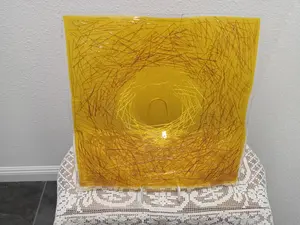 ECLIPSE,  Fused glass bowl decoration with staand (colors gold, amber , and yellow)