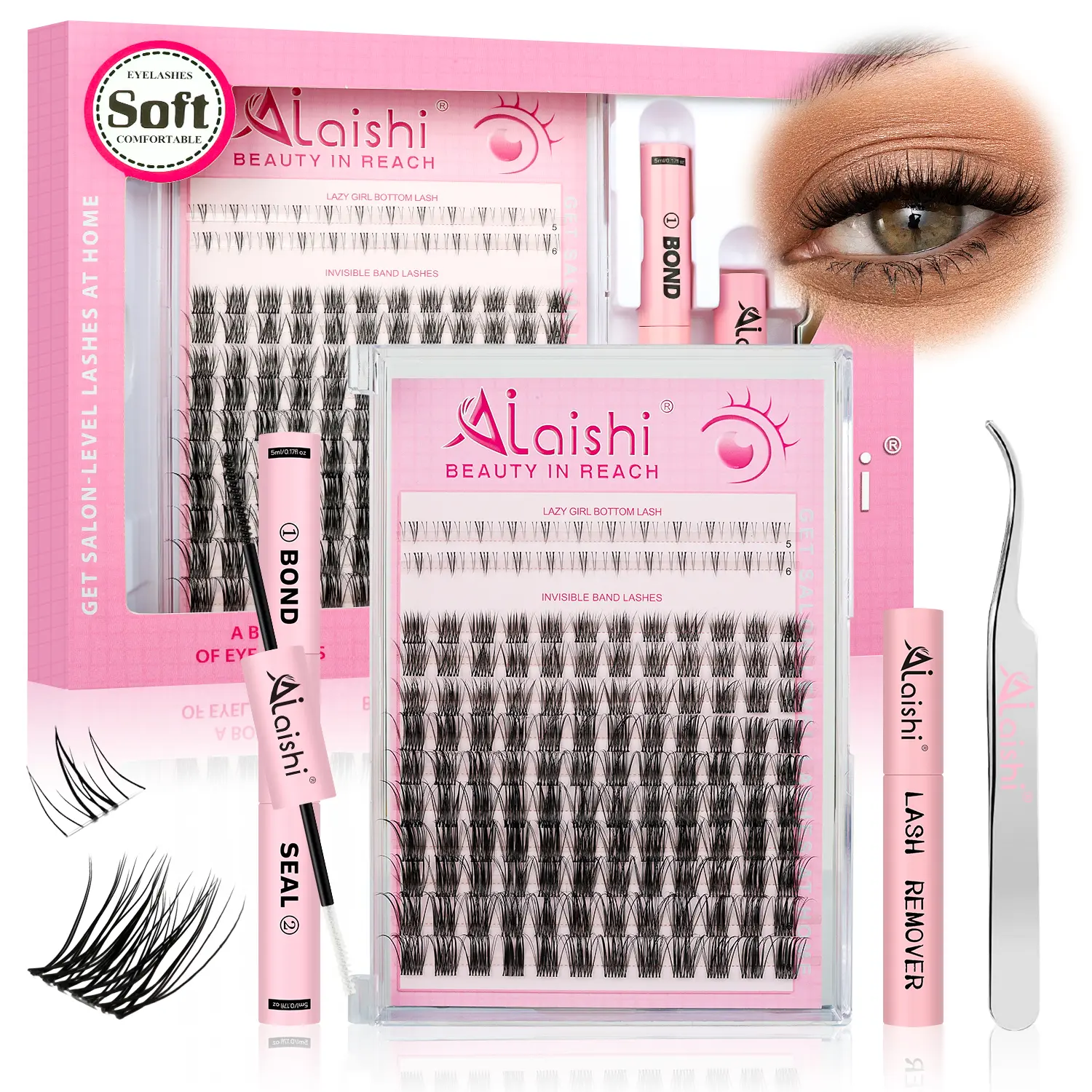Ailaishi Upgrade Upper & Lower Lashes Waterproof Long-Lasting Beginner-Friendly DIY Lash Extension Kit Cluster & Individual Lashes Super Soft Natural Daily Use with Bond & Seal Tweezer, DealsForYouDays