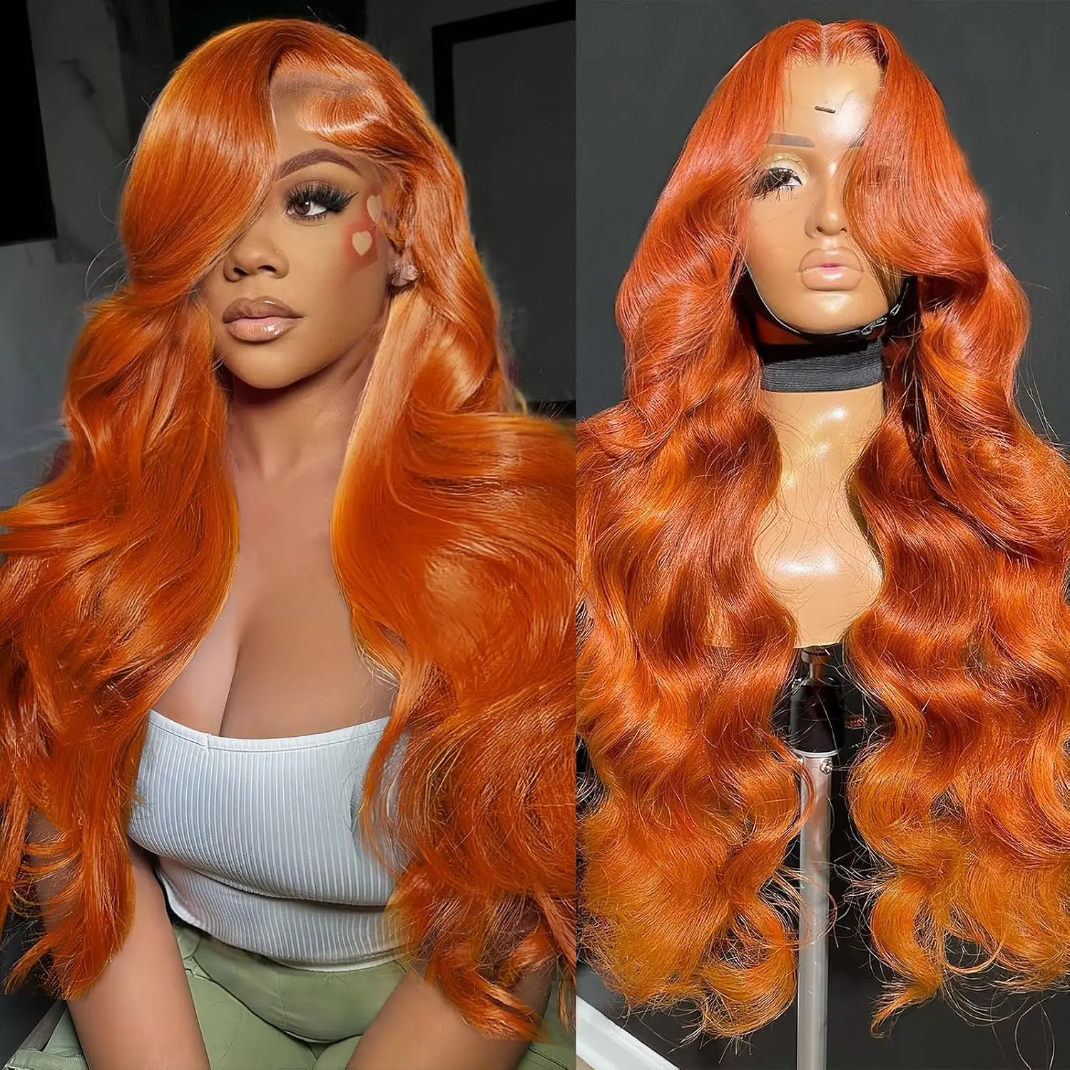 30 Inch 350# Ginger Orange Wig Human Hair Body Wave Lace Front Wigs13x6 HD Transparen Frontal Wigs Human Hair Ginger Colored 350 Wavy Wigs for Women Pre Plucked Pre Cut 180% Density