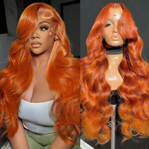 30 Inch 350# Ginger Orange Wig Human Hair Body Wave Lace Front Wigs13x6 HD Transparen Frontal Wigs Human Hair Ginger Colored 350 Wavy Wigs for Women Pre Plucked Pre Cut 180% Density