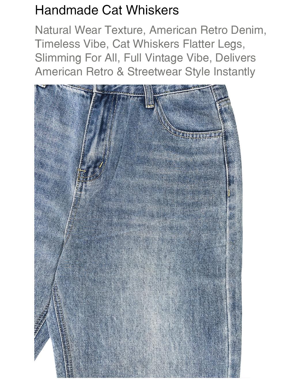 Lux Lee Spring & Autumn New Vintage Baggy Jeans - Mid-Waisted, Handmade Cat Whiskers, Flattering Loose Fit, Draped Floor-Length, Versatile All-Match Casual Pants for Women