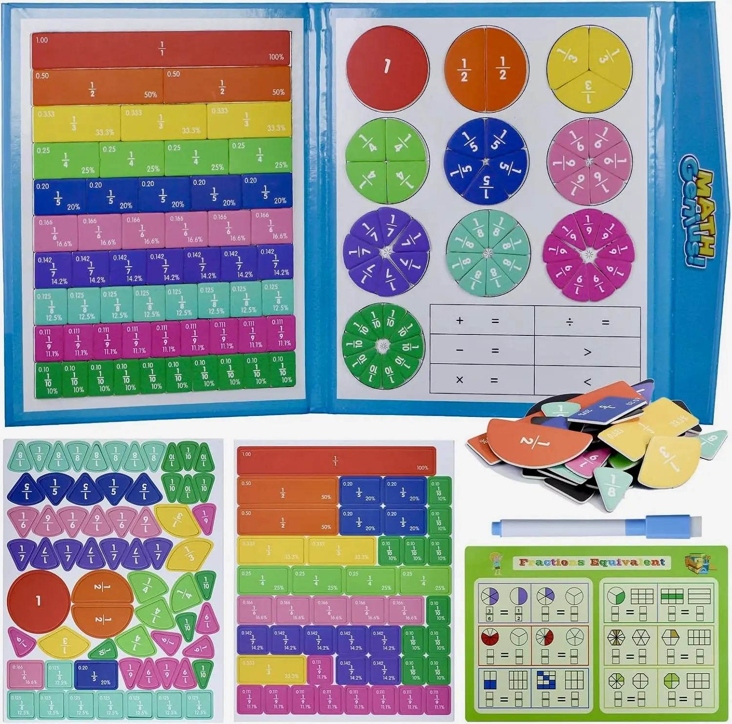 Magnetic Math Fraction Learning Set with Fraction Tiles and Circles, Math Manipulatives Montessori Learning Toy for Learning Fractions and Developing Early Math Skills