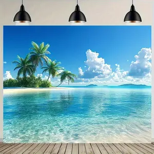 Tropical Beach Tapestry Palm Tree Backdrop Ocean Theme Wall Hanging Photography Background Coastal Decor for Living Room Bedroom Indoor Outdoor Party Decoration