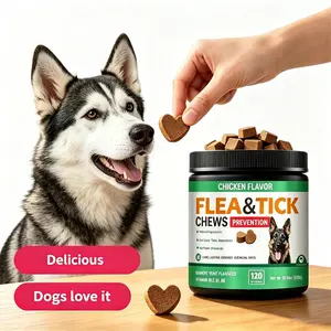 Flea & Tick Prevention Support Chews for Dogs - 120 chewsBased Chicken Flavor with Coconut Oil, Flaxseed - Gentle Daily Chews for All Breeds and Ages