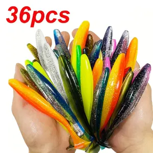 36pcs Dual-Color Tail Soft Lures Fishing Gear, Fishing Lure Kit, Artificial Fishing Lure, High-Quality Fish Attractant, Durable & Versatile Design, Perfect for Angling Enthusiasts, Fishing Lure Set