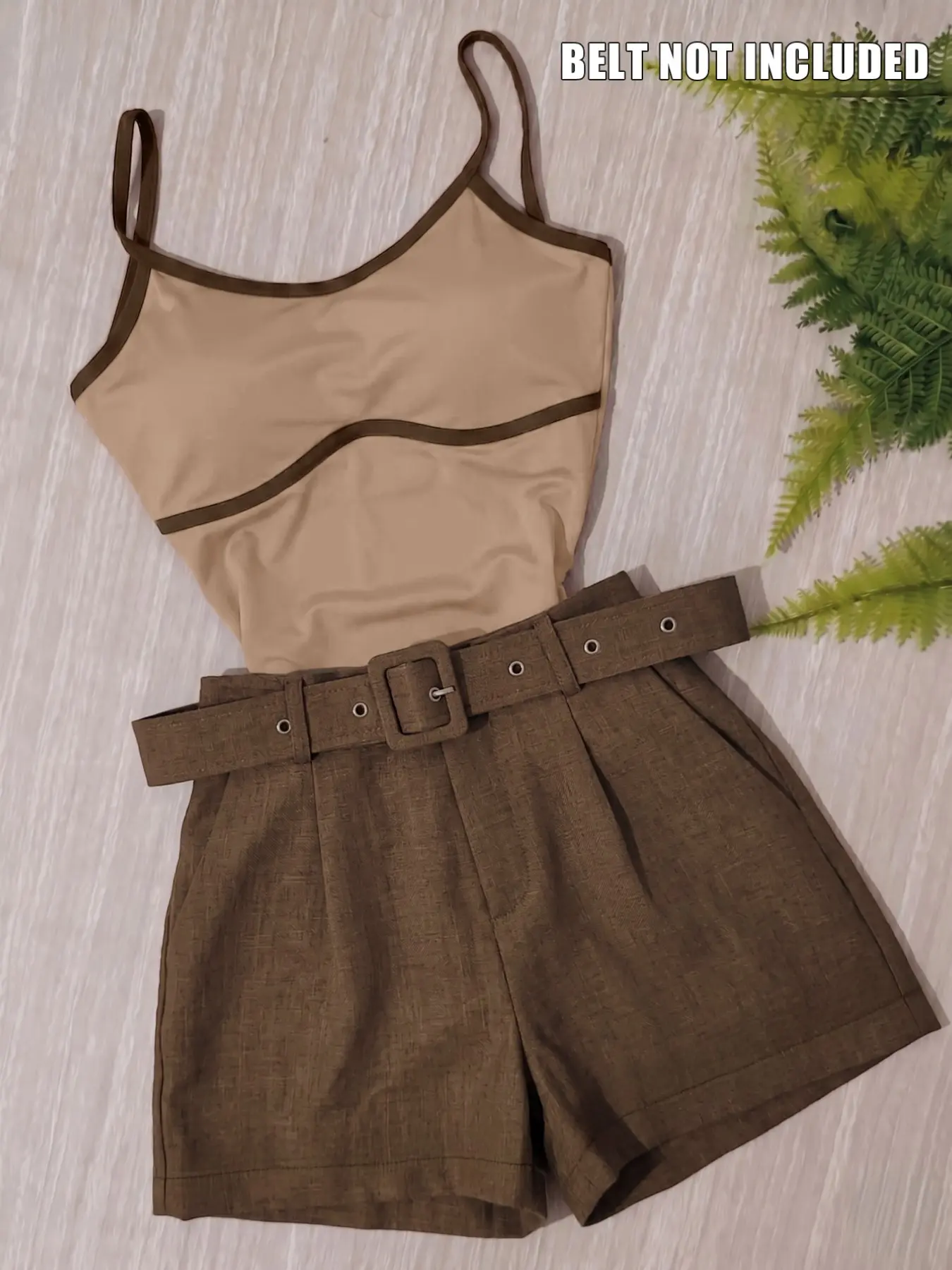 2026 Summer Marled Colorblock Halter Strap Set for Women, Elegant Minimalist Style Thin Fitted Striped Tank Top + High Waist Wide Leg Suit Shorts, Casual Daily Wear, Clothes Womenswear
