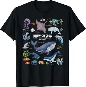 100% cotton Unisex Behavior Crew Behavior Analyst Ocean Animal ABA Therapy RBT T-Shirt