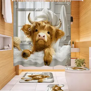Cute Cow Design Bathroom Set, Includes Bath Mat, Toilet Cover, U-Shaped Pad, Elegant Home Decor, Perfect Gift for Friends and Family