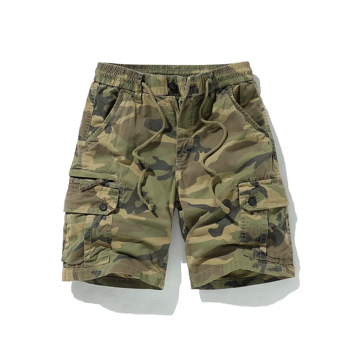 Men's Stylish Camouflage Cargo Shorts - Retro Slim Fit Casual Menswear with Breathable Cotton Blend, Multi-Pockets & Drawstring Waist for Summer Fashion, Camouflage Print Shorts, Clothes, Active Casual Pockets, Camo Shorts