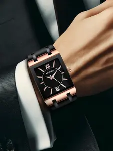 Men's Business Fashion Rectangle Dial Analog Quartz Watch with Calendar, Fashion Watch for Party, Daily Decor, Trendy All-match & Exquisite Watch for Birthday Gift with Box