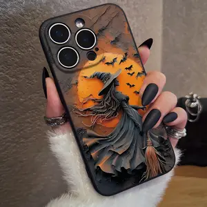 Halloween Witch Ghost Bat Pattern Mobile Phone Case , Soft Silicone , Fully Protected and Shockproof For iPhone 17 16 15 Pro Max 14 13 12 11 Plus 17e Cover
