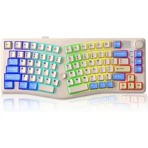 A75  Keyboard, Tri-Mode /2.4G/USB-C  Cute Creamy Keyboard with RGB Backlit Functional Knob Joystick, 75% Layout Hot-Swap Gasket Custom Keyboards for Win  PC Gamer-Blue