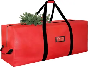 9FT Large 600D Waterproof Christmas Tree Storage Bag Heavy Duty with Reinforced Handles Dual Zippers Wide Opening, Red