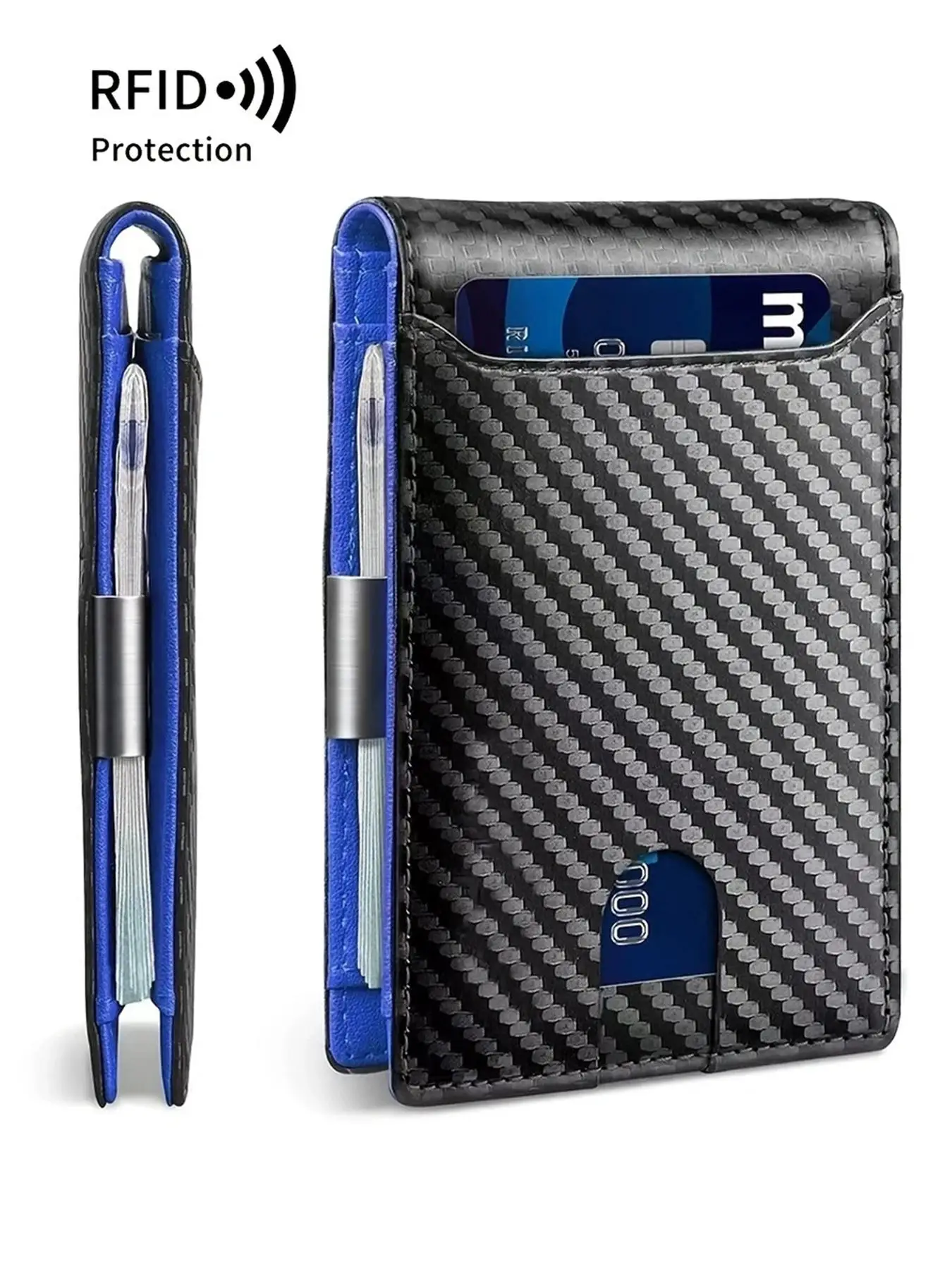 Men's Business Carbon Fiber Pattern Card Holder with Pen Slot, Slim Design Card Holder with RFID Blocking Function, Durable Material Provides Secure C