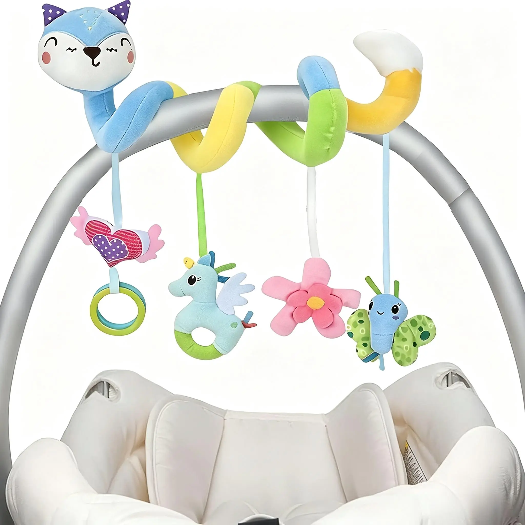 Car Seat & Stroller Toy_Infant Toys Baby Sensory Interaction Cartoon Toys with Ringing Bells_Hanging or Wrapping Around The Infant Bed or Stroller