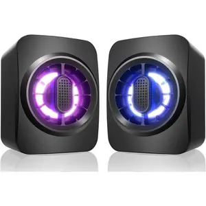 Computer Speakers,RGB PC Speakers, USB  3.5mm Aux Speaker for Desktop, PC, Laptop, Tablet - Small Computer Speakers | Clear Sound & 7-Color Dynamic Lighting