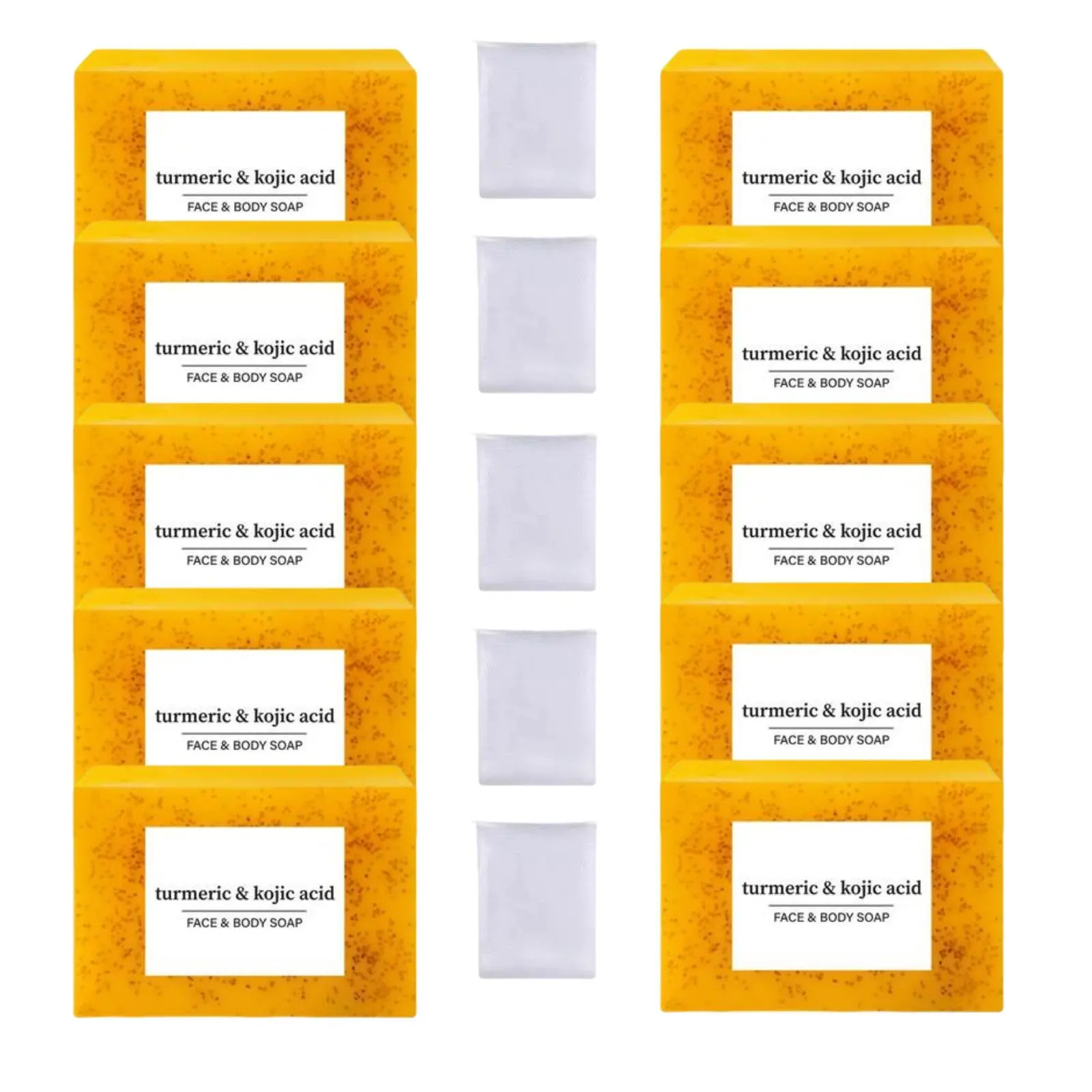 Lemon Turmeric & Kojic Acid Soap Bar, 10pcs/set Face & Body Wash Soap Bar with Soap Saver Bags, Daily Skincare Cleanser Sets for Men & Women Turmeric Cleansing Soap