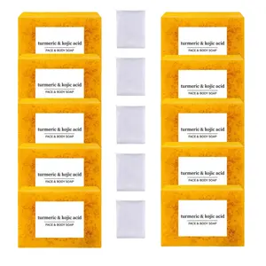Lemon Turmeric & Kojic Acid Soap Bar, 10pcs/set Face & Body Wash Soap Bar with Soap Saver Bags, Daily Skincare Cleanser Sets for Men & Women
