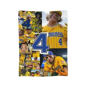 Baseball blanket-Kyle Jackson Baseball-Themed Flannel Blanket - Ultra-Soft All-Season Throw with Number 4 Design, Yellow & Blue Team Colors -Christmas gifts