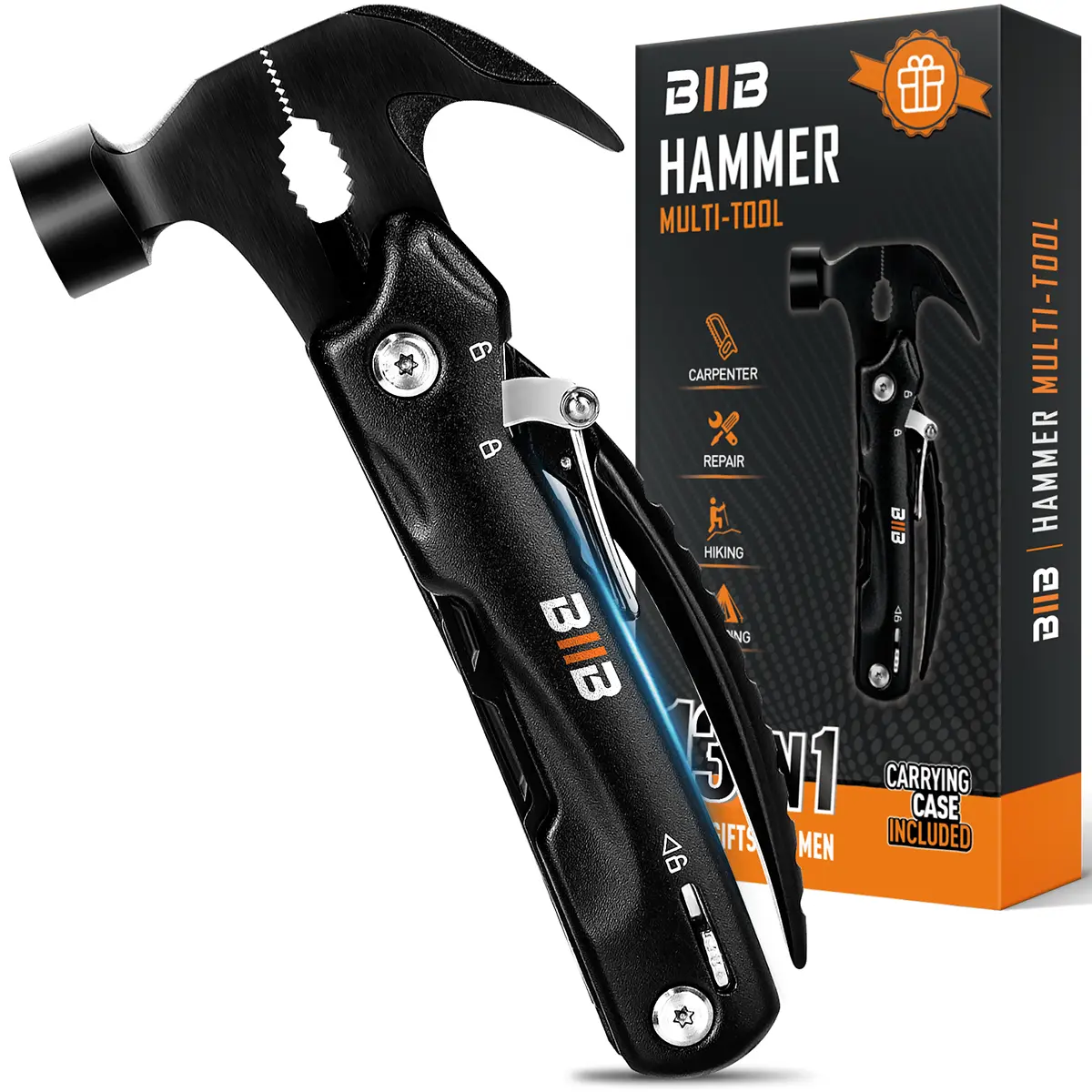 BIIB Gifts for Men, 12 in 1 Hammer Multitool, Anniversary Birthday Gifts for Men, Mens Gifts for Him Dad Husband Boyfriend, Dad Gift for Mens Who Have Everything, Camping Essentials Survival Gear Tool