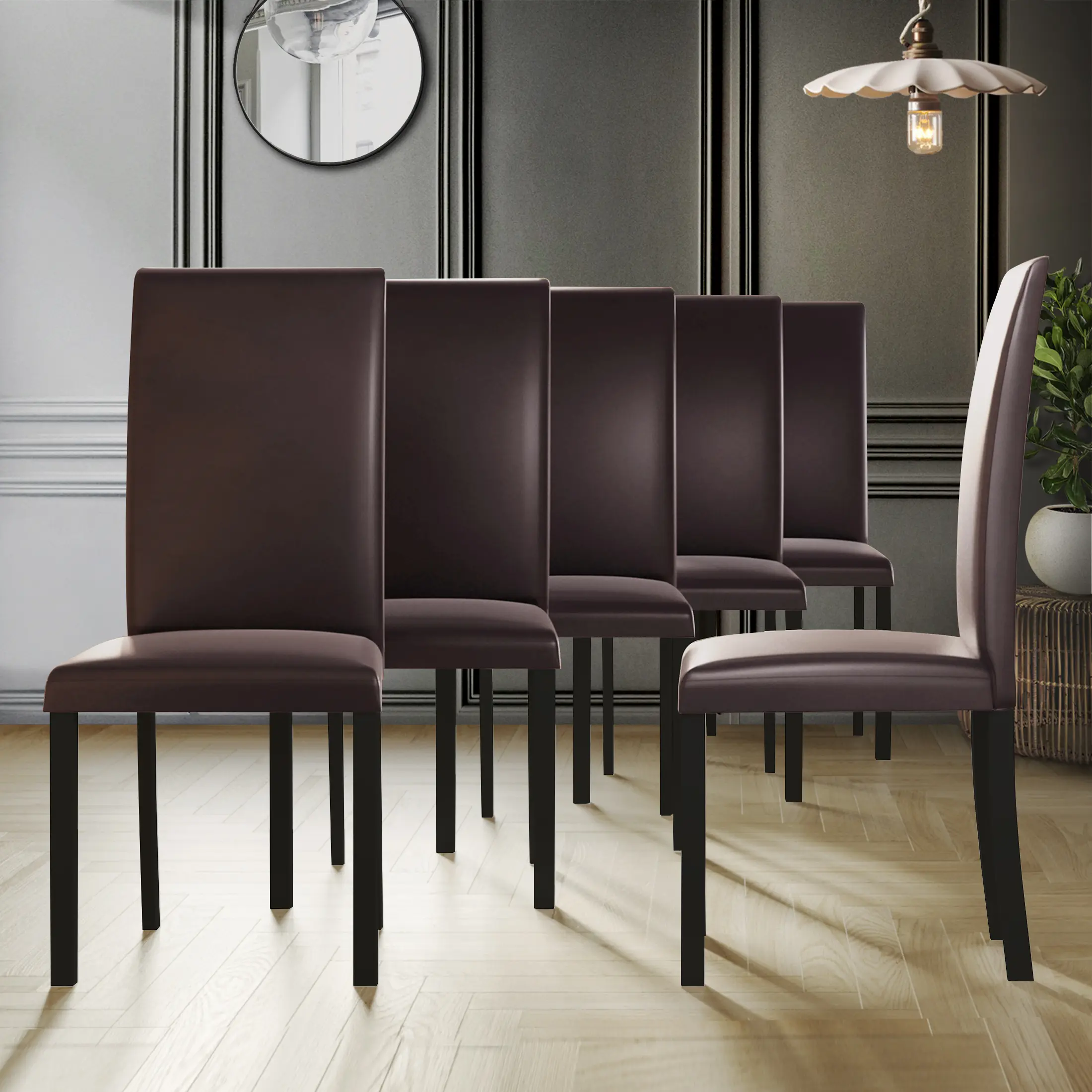 ChaletPosh Modern Leather Dining Chairs -Set of 6 Polyurethane Upholstered Chairs with Backrest & Solid Wood Frame for Elegant Home Décor