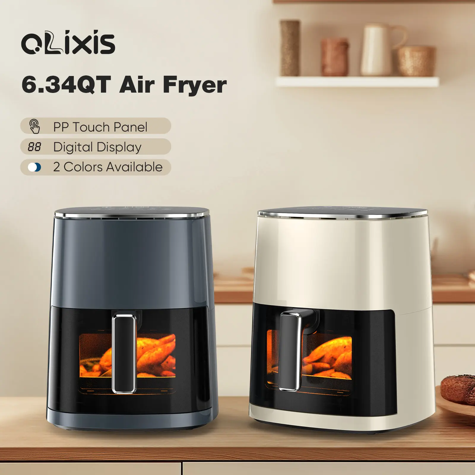 Square Air Fryer 6 Quart Capacity 12-in-1 with Viewing Window Roast Reheat Dehydrate Bake Steam 400F Fully Assembled Large Capacity for Big Meals Easy Monitoring Safe and Healthy Cooking