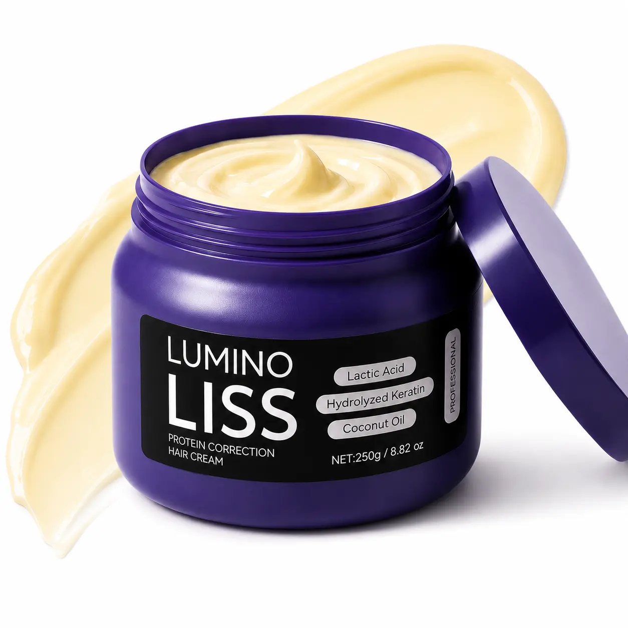 Protein Hair Smoothing Cream 250g, Keratin Hair Mask with Coconut Oil for Dry, Frizzy Hair, Moisturizing and Softening Hair Care