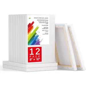 8x10 Inch Stretched Canvas for Painting, 12 Pack  Cotton Professional Blank Canvas, Canvases for Painting Using   or Oil (Pre-Primed)