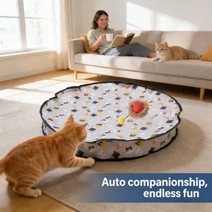 Automatic Cat Activity Game Mat Hunting Set with Self-Rolling Ball, 28-Inch Interactive Toy for Chasing, Pouncing, and Kicking