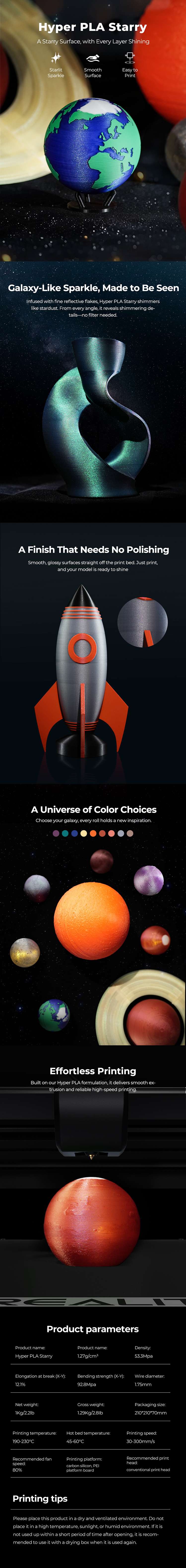 Creality Hyper PLA RFID Stardust 3D Printing Filament 1kg