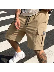 Men’s athletic casual cargo shorts with multiple pockets, drawstring elastic waistband, suitable for outdoor hiking, everyday running, and commuting outfits.