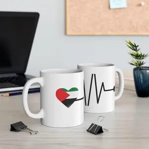 Palestinian Symbols Ceramic Mug, Support Gaza Conflict Awareness Coffee Cup, 11oz 15oz