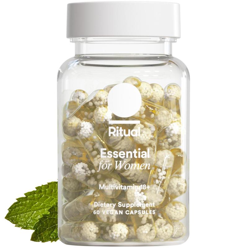 Ritual Essential for Women 18+ Multivitamin, Vitamin D3, Vegan Omega-3 DHA, B12, Iron, USP Verified, Gluten-Free, 60 Capsules Supplement
