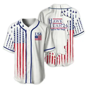 Hawk Tuah America Flag Funny Baseball Jersey, 4th Of July Baseball Jersey, USA Summer Jersey For Men And Women, Hot Baseball Beer Jersey, Button Down Shirt, Party Beer Outfit, Summer Clothing