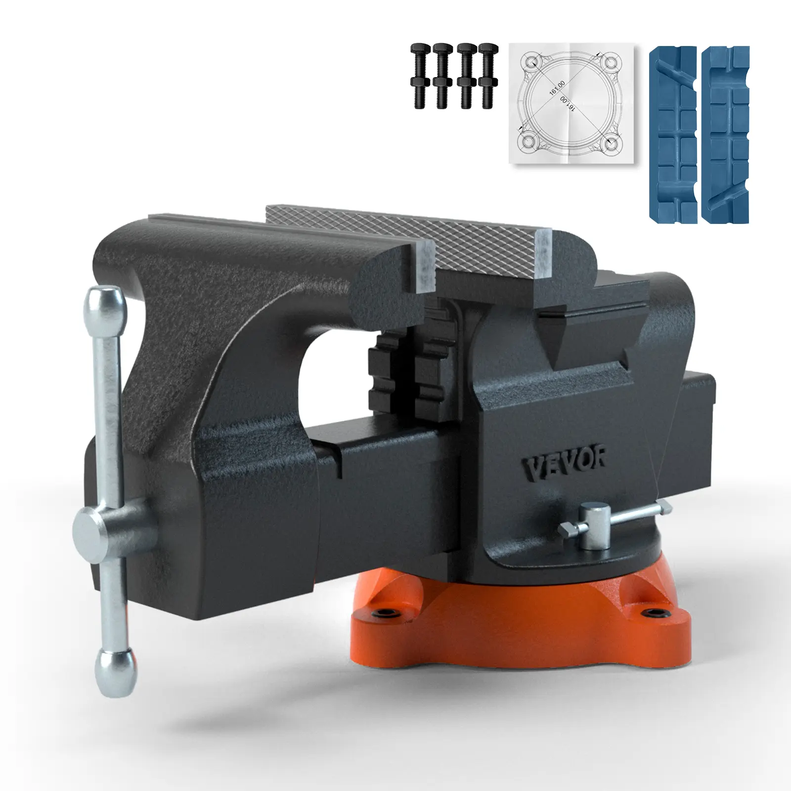 【summerfinds】VEVOR Bench Vise, 6-inch Jaw Width 5.9-inch Jaw Opening, 360-Degree Swivel Locking Base Multipurpose Vise with Anvil, Heavy Duty Ductile Iron Workbench Vise with Bolts & Nuts, for Drilling, Pipe Cutti