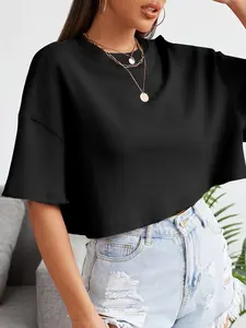 Women's Slimming Short Top, Fitted Waist Design, American Vintage Style, Plain Pattern, Streetwear, Casual Summer Fashion