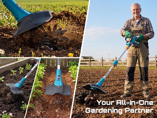 SEESII Electric Tiller for Gardening, 360 RPM Rototiller Cordless Cultivator, Total 8000mAh Battery Powered Garden Tiller 4 Pcs Blades for Smooth Tilling, Handheld Tiller for Raised Garden Beds Outdoorfun#SummerVibes