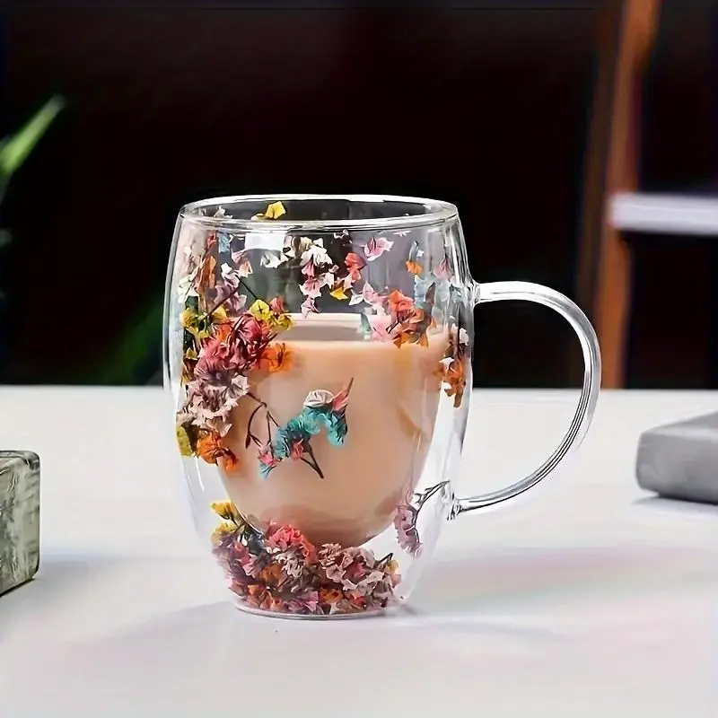 Aesthetic Double-Walled Coffee Cup - Insulated Round Glass Mug, Heat-Resistant Reusable Drinkware for Home & Office, Ideal for Coffee & Tea, Glass Mug Glasses, Insulated Cup Glasses