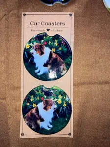 2 Red Dogs Personalized Car Coasters – Custom Photo or Pet Name – Unique Gift for Dog Lovers – Set of 2 Ceramic Coaster